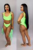 Green Solid perspective crop top Asymmetrical Fashion Sexy Bikinis Set