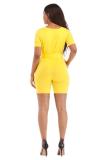 Yellow Sexy Fashion bandage Patchwork Solid Hollow Short Sleeve O Neck 