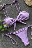 violet Crop top noeud papillon Bandage solide Asymétrique Sexy Fashion Tankinis Set