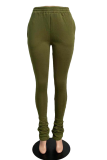 Calças de baixo retas da cintura média lisas verdes casuais sólidas