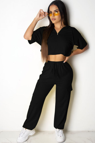 Black Fashion Sexy Patchwork Solid Straight Two-piece Pants Set