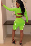 Флуоресцентный зеленый модный сексуальный принт в стиле пэчворк с длинным рукавом