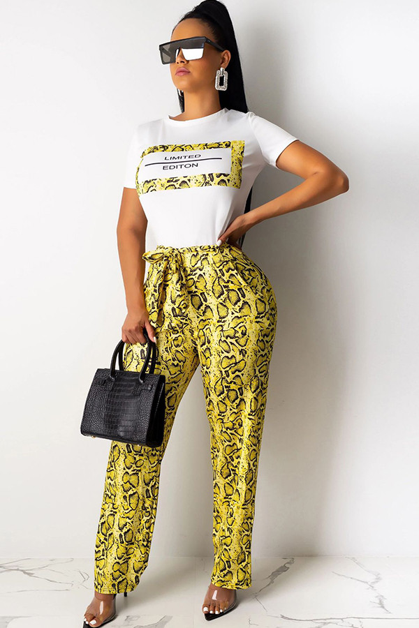 Желтые свободные брюки средней длины с кулиской и принтом в стиле пэчворк Брюки