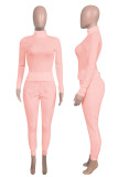 Pink Street Solid Turtleneck Long Sleeve Two Pieces