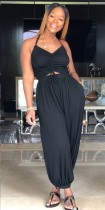 Black Hollow Out Sashes Backless Patchwork Mode sexiga Jumpsuits & Rompers