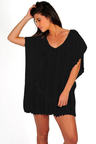 Black Hooded Out Solid Patchwork Fashion adult Sexy Cover-Ups & Beach Dresses
