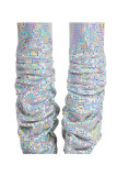 Pantalones sueltos de lentejuelas drapeados altos sin mangas con mosca elástica multicolor Pantalones