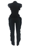 イエロー ファッション セクシー ジッパー ソリッド ストリング セルビッジ パッチワーク 半袖 V ネック
