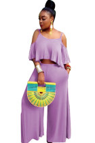 Фиолетовый сексуальный модный комплект из двух предметов в стиле пэчворк с рюшами и прямыми прямыми рукавами