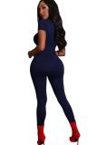 Royal blue Fashion Sexy Solid Patchwork Short Sleeve O Neck Jumpsuits