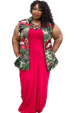 Green Denim Street Fashion Ma'am adult Turndown Collar Sequin Camouflage Sequined Pattern Plus Size overc