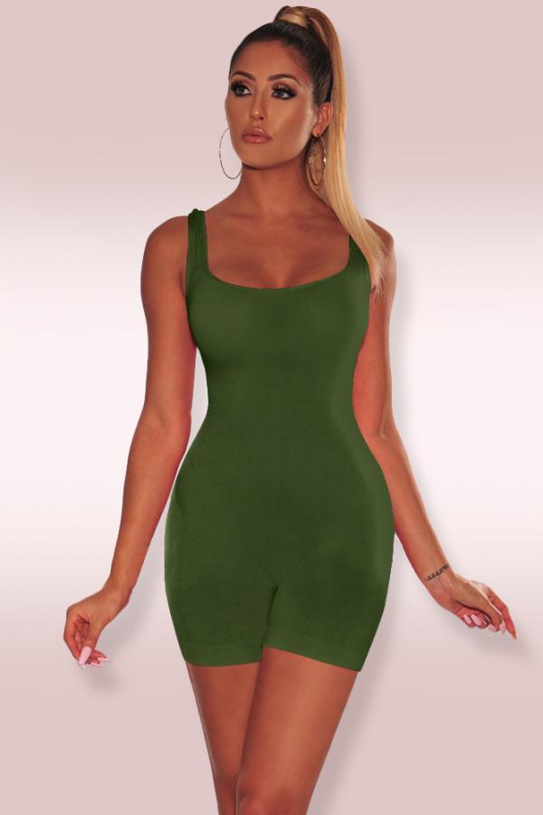 Army Green Fashion Sexy Solid Sleeveless Slip 