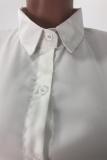 Weiße Langarm-Blusen und -Hemden mit Stehkragen und fadenförmigem Webkanten-Patchwork
