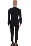 As Show Casual Beading Solid Two Piece Suits Patchwork crayon Long Sleeve Two-piece Pants Set