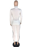 Cream white Casual Spandex Print Patchwork O Neck Long Sleeve Regular Sleeve Short Two Pieces