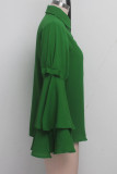 Grüne Chiffon-O-Ausschnitt-Langarm-Oberteile mit solidem Patchwork und langen Ärmeln
