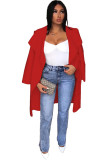 Red Turndown Collar Solid Pure Long Sleeve Coats & Cardigan
