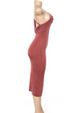 Розовый Ma'am, повседневная модная сексуальная юбка без рукавов с открытыми плечами и v-образным вырезом, ступенчатая юбка до середины икры для взрослых