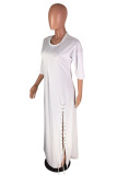 Белые сексуальные модные платья с короткими рукавами и короткими рукавами и круглым вырезом, асимметричные клубные платья до щиколотки
