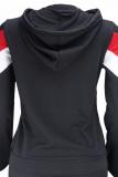 黒の大人のファッションアクティブなコントラストカラーのパッチワークツーピーススーツ幾何学的な鉛筆長袖
