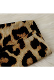 Macacão de gola virada para baixo com bandagem preta sexy leopardo manga longa