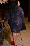 As Show Sexy O Neck Sequin Solid Sequined Plus Size Dresses
