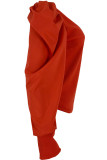 Red Polyester O Neck Long Sleeve Solid Patchwork asymmetrical 
