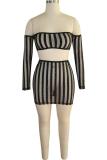 Black Fashion Sexy adult Patchwork Two Piece Suits Sequin Solid Striped Mesh perspective Hip ski