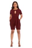 Red Sexy Fashion bandage Patchwork Solid Hollow Short Sleeve O Neck 