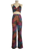 Rode mode sexy backless print patchwork los