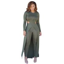 Pantaloncini skinny divisi con cappuccio medio elastico verde militare Abito a due pezzi
