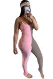 Pink Sexy Fashion Solid Patchwork Sleeveless Slip Jumpsuits