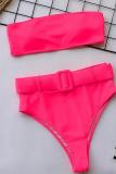 set di bikini sexy alla moda per adulti con stampa patchwork in nylon rosa rosso in due pezzi