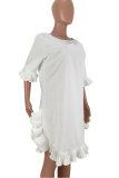 Белая сексуальная модная плиссированная юбка с длинными рукавами и круглым вырезом