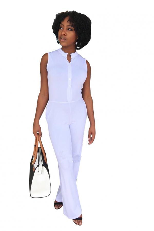 White Fashion Sexy Solid Patchwork Sleeveless O Neck Jumpsuits