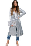 Silver O Neck Bandage Sequin Solid Pure Long Sleeve 