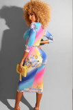 Разноцветное молоко. Сексуальная юбка с коротким рукавом и длинными рукавами с V-образным вырезом и цветочным принтом до середины икры