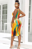 Yellow Sexy Fashion asymmetrical Print Gradient Patchwork Tie Dye A-line skirt