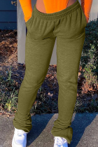 Pantaloni dritti a vita media dritti con piega solida casual verde