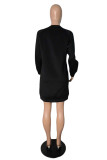 Black Casual Solid Pocket O Neck Long Sleeve Knee Length Long Sleeve Dress Dresses