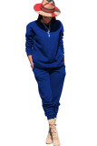 Blue Casual Solid Two Piece Suits Patchwork pencil Long Sleeve Two-piece Pants Set