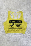 Black yellow Fashion Sportswear Adult Print Vests U Neck Tops