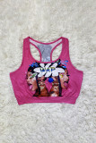 Pink Fashion Sportswear Adult Print Vests U Neck Tops