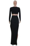 Zwarte volwassen Street Fashion split tweedelige pakken losse tweedelige jurk met lange mouwen