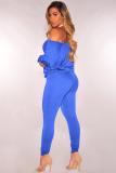 Color blue Europe and America Fashion adult Solid Two Piece Suits Patchwork backless pencil Long Slee