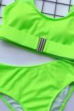 Trajes de dos piezas de nailon verde fluorescente, conjunto de Bikinis sexys para adultos a la moda de parches lisos