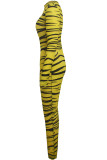 Желтая сексуальная застежка-молния с принтом в стиле пэчворк с длинным рукавом и круглым вырезом