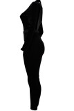 Черный сексуальный однотонный с длинным рукавом и круглым вырезом