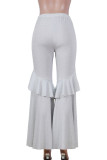 Pantalon ample blanc à volants élastiques et sequins unis
