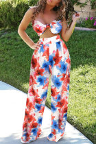 As Show Elastic Fly Mid Print Straight Pants  Two-piece suit